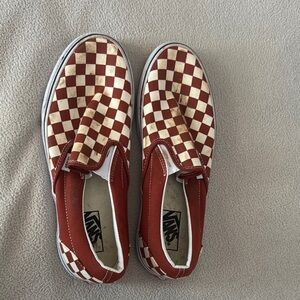 Vans Red and Cream Checkerboard Slip-Ons